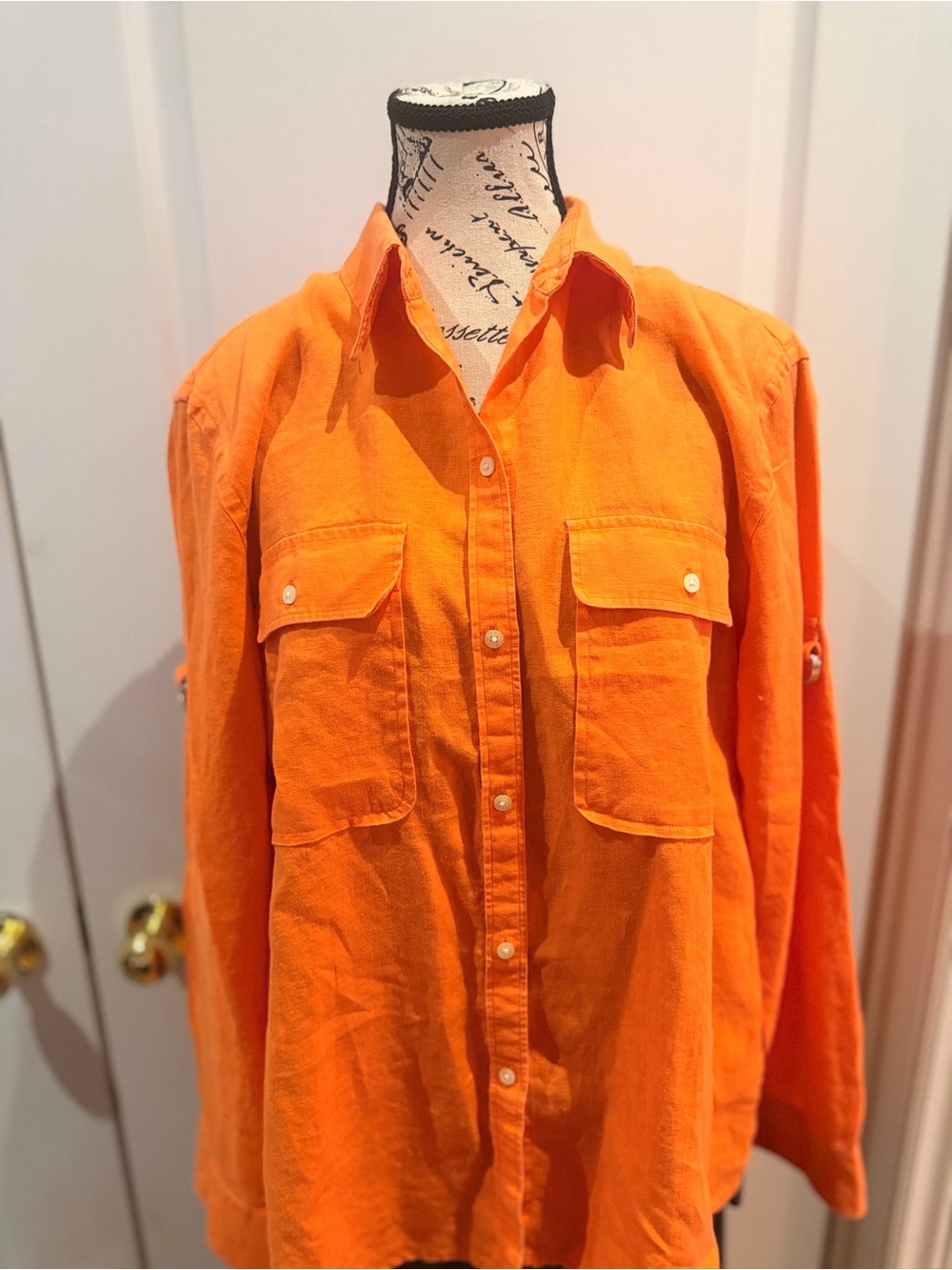 Lauren Ralph Lauren Orange Casual Button-Down Shirt *appears brighter in photos*